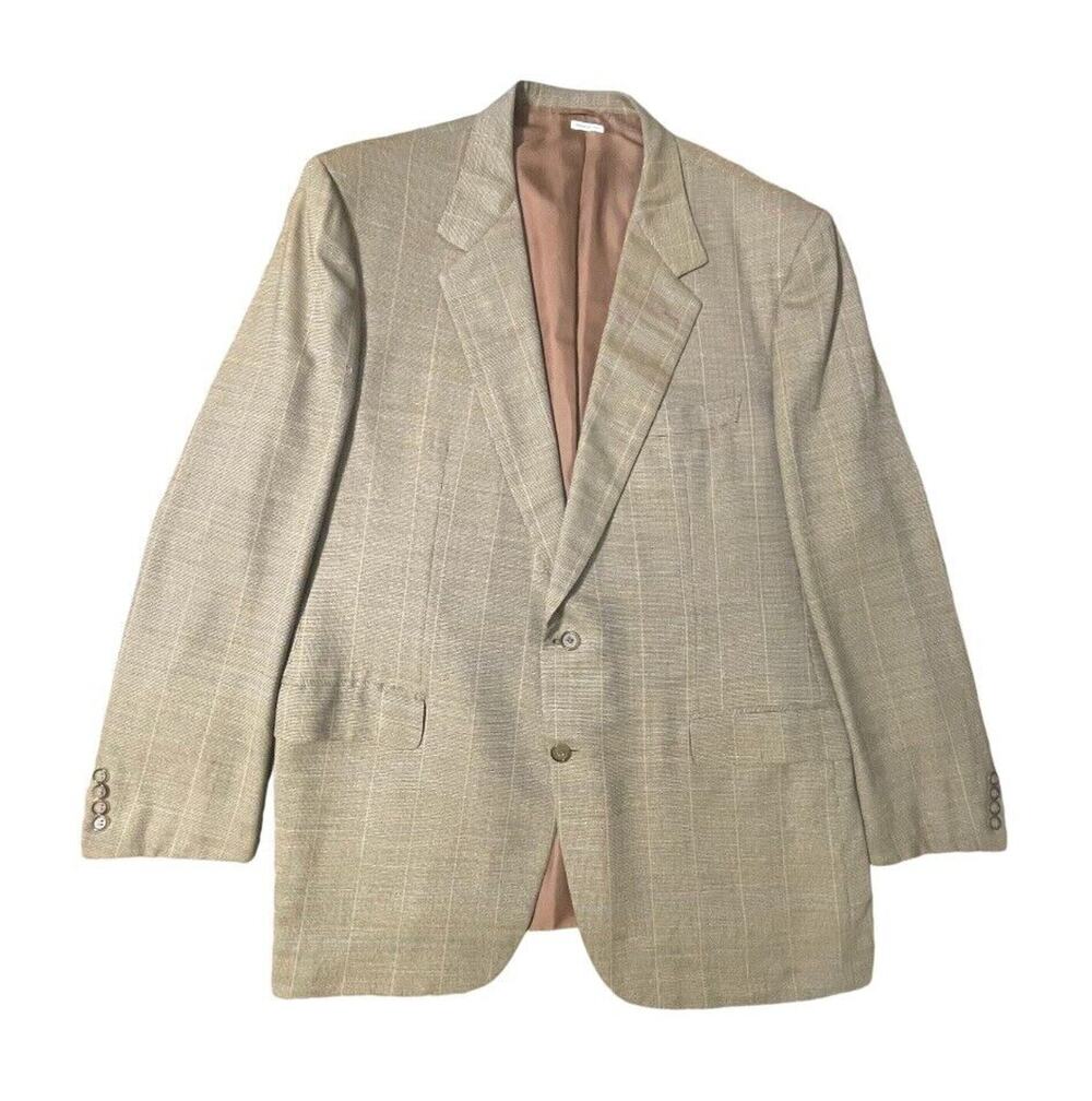 Brioni Augusto Sport Coat Men 48 L Light Brown Plaid Wool Suit Jacket Italy Made